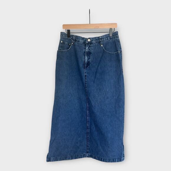 Vintage 90s Roughrider by Circle Women's Denim Maxi Skirt Western size 13/14 - Picture 1 of 8